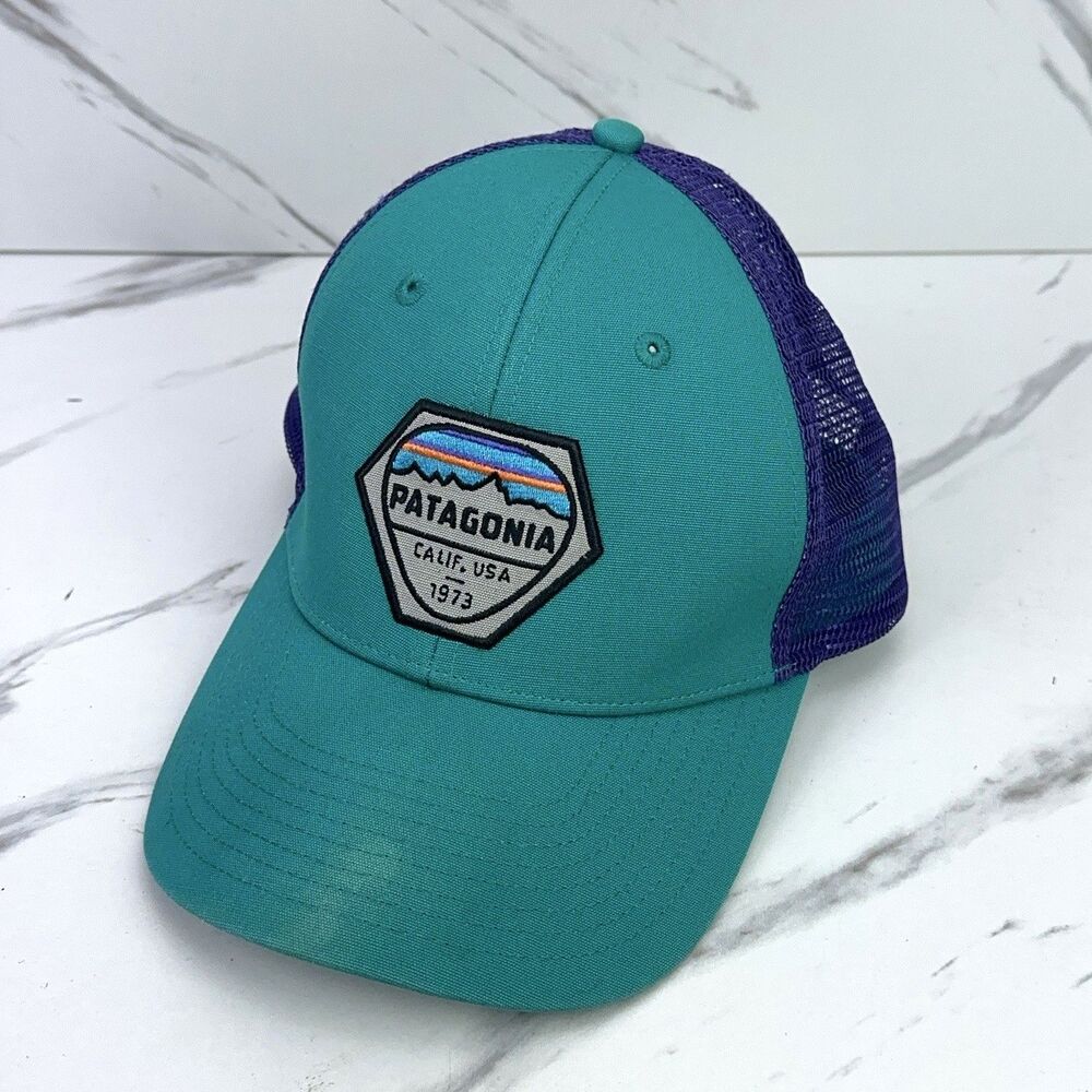 Patagonia Fitz Roy Hex Green Purple Adjustable Snapback Mesh Trucker Cap Hat